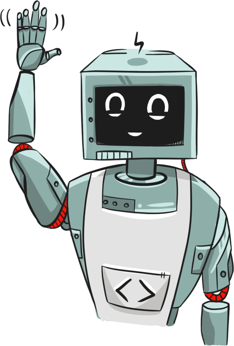 Jo, the SyCel robot mascot, waving hello